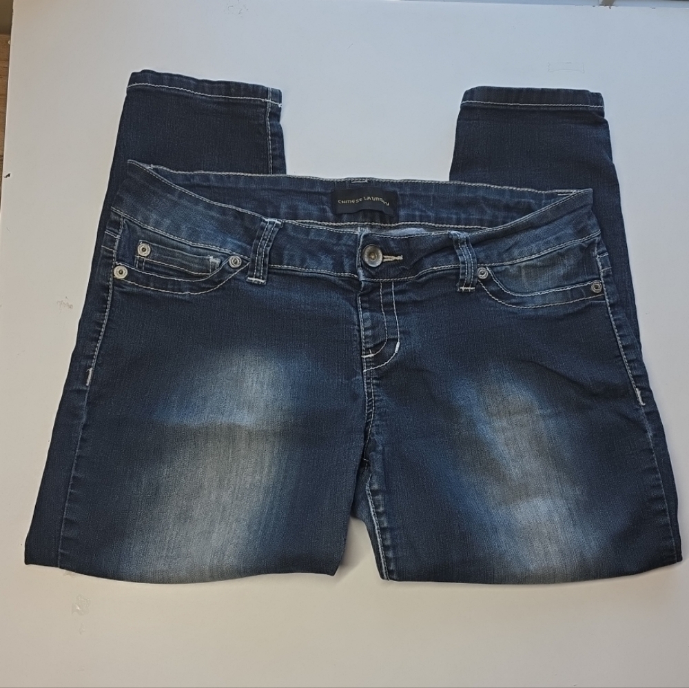Chinese Laundry Womens Darkwash Capri Skinny Jeans Midrise Sz 31 EUC